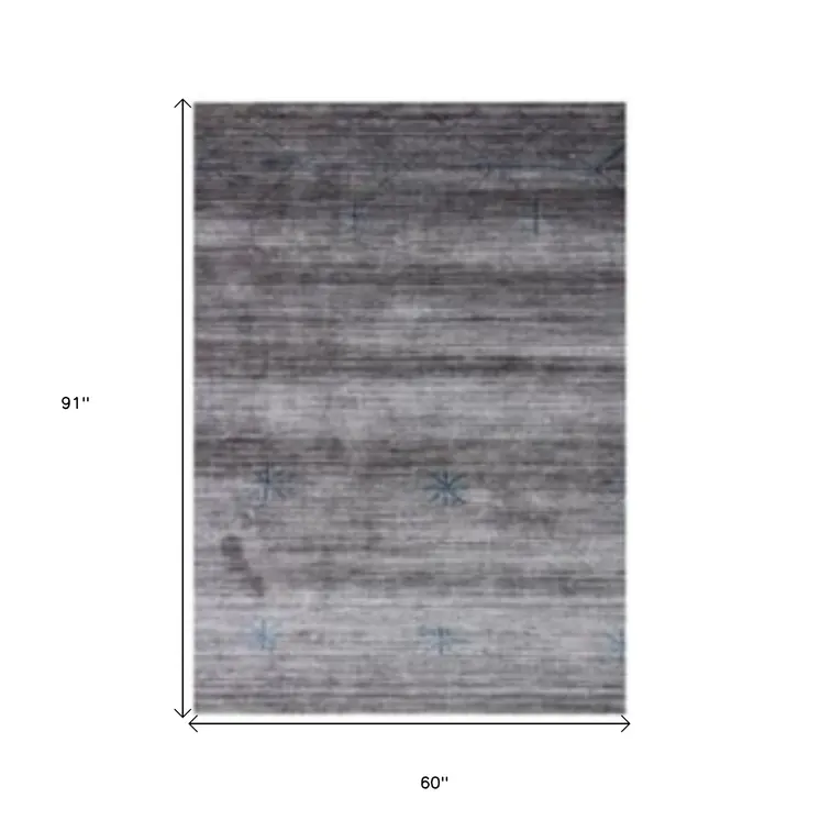 5' X 8' Gray and Teal Abstract Ombre with Stars Hand Loomed Area Rug