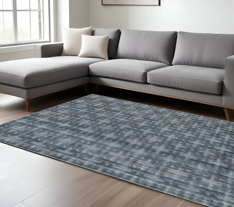 8' X 10' Blue And And Charcoal Hand Loomed Area Rug