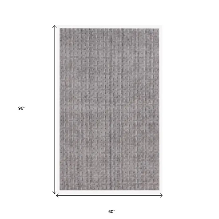 5' X 8' Tan And Charcoal Plaid Cross Hand Loomed Area Rug