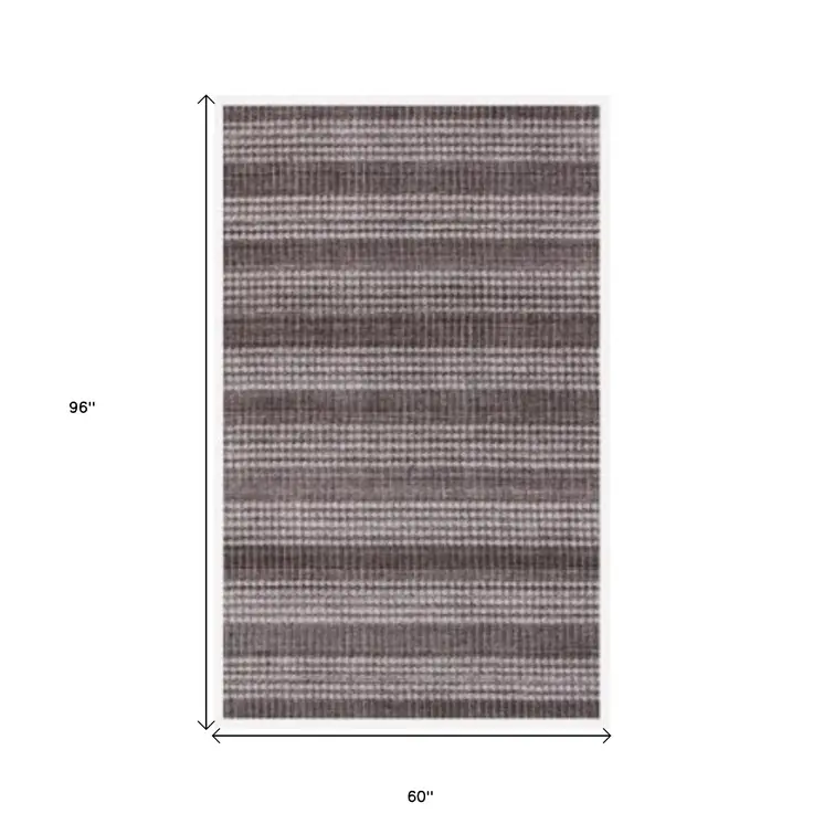 5' X 8' Rust And White Striped Hand Loomed Area Rug