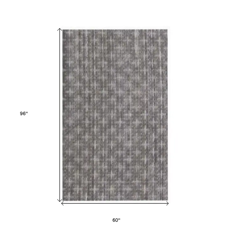 5' X 8' Brown And Dark Grey Plaid Cross Hand Loomed Area Rug