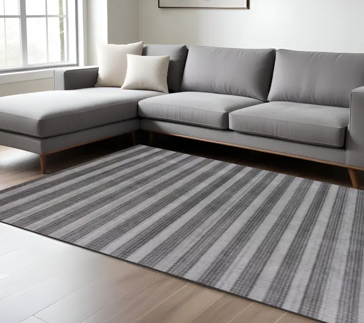 8' X 10' Black And Dark Grey Hand Loomed Area Rug