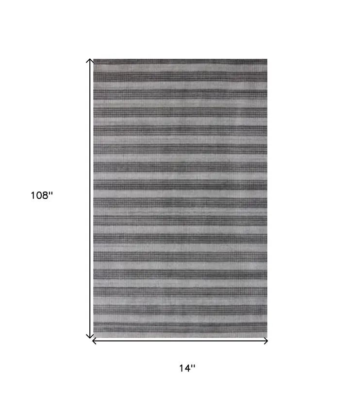 9' X 12' Black And Dark Grey Hand Loomed Area Rug