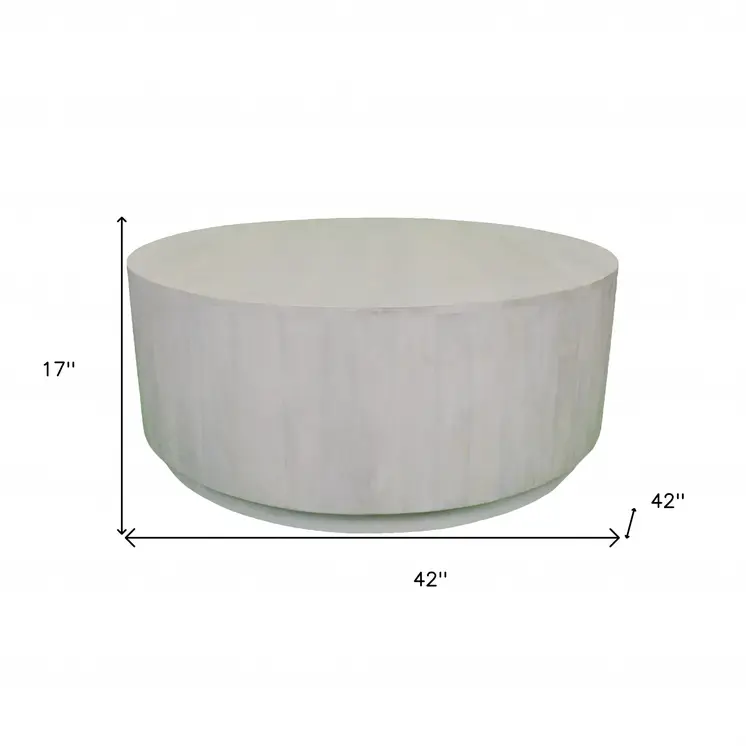 42" Rustic White Solid Wood Round Distressed Coffee Table