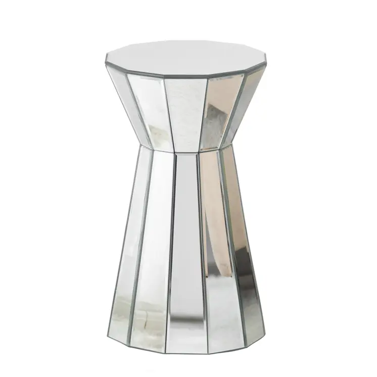 22" Silver Glass Round Mirrored End Table