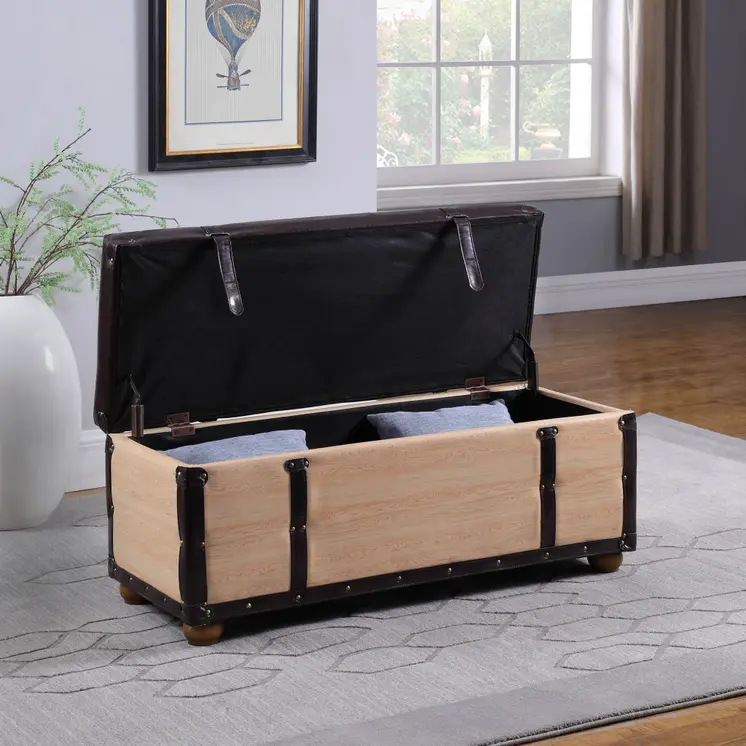 17" Black and Brown Upholstered Faux Leather Bench with Flip top