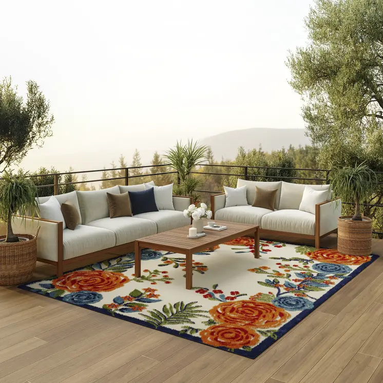 9' X 12' Multicolor Floral Stain Resistant Non Skid Area Rug