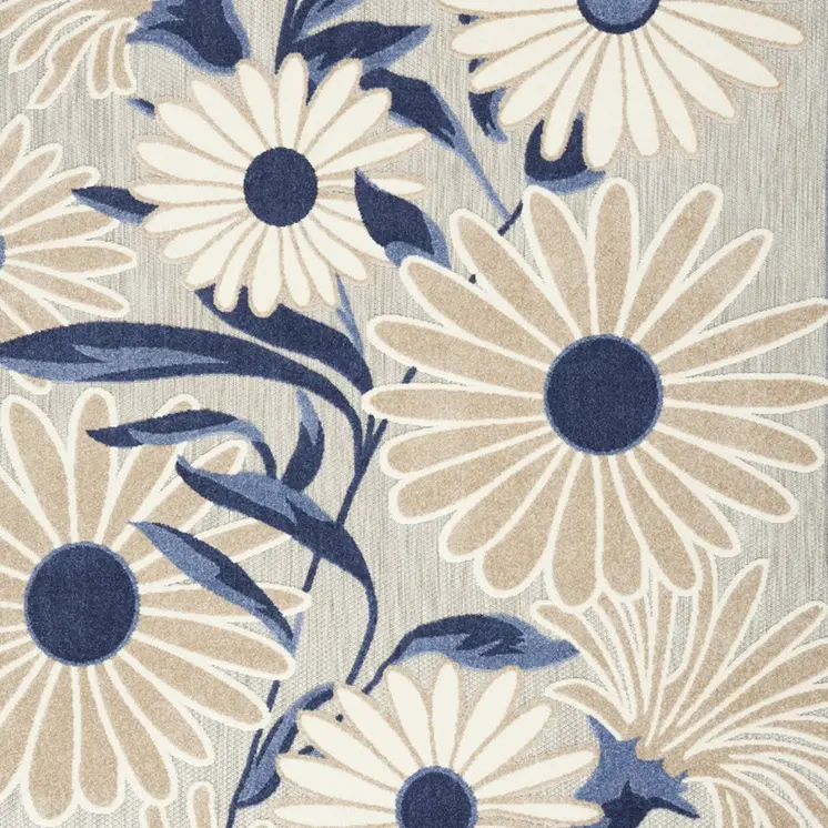 9' X 12' Blue and Gray Floral Non Skid Indoor Outdoor Area Rug