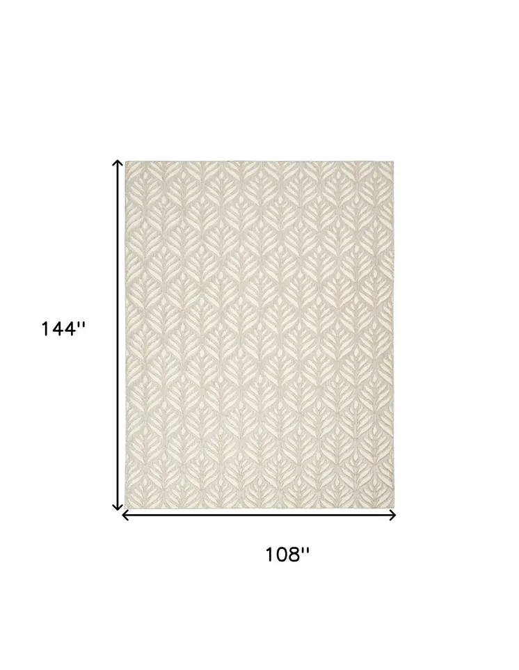 9' X 12' Ivory And Grey Floral Stain Resistant Non Skid Area Rug