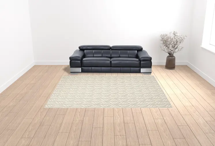 9' X 12' Ivory And Grey Floral Stain Resistant Non Skid Area Rug