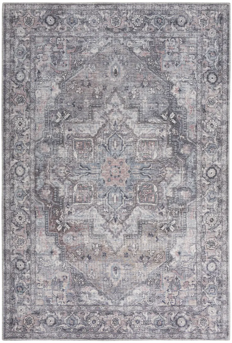 6' X 9' Grey Medallion Distressed Washable Area Rug
