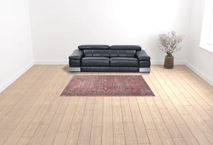 6' X 9' Brick Medallion Distressed Washable Area Rug