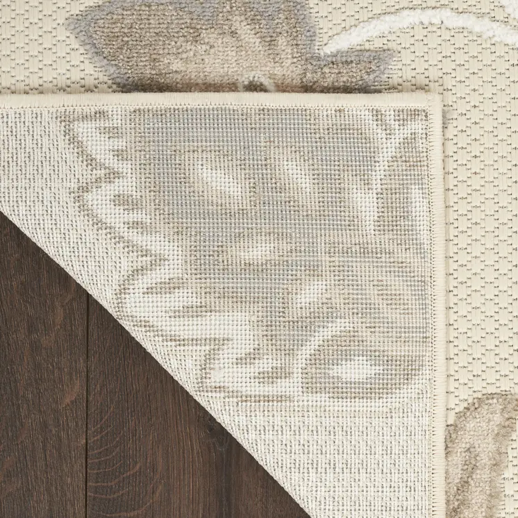 5' X 8' Beige Floral Stain Resistant Non Skid Area Rug