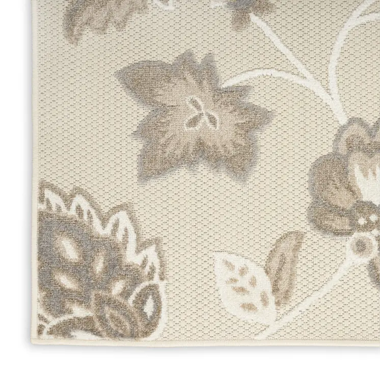 8' X 11' Beige Floral Non Skid Indoor Outdoor Area Rug