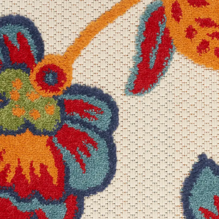 4' X 6' Gray Blue and Orange Floral Non Skid Indoor Outdoor Area Rug