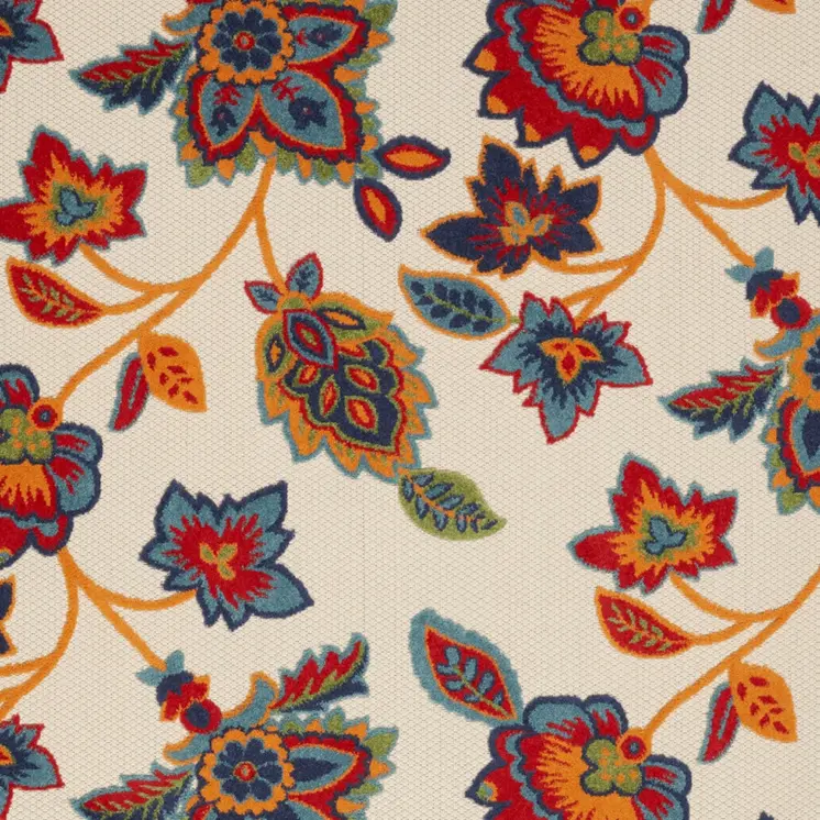 4' X 6' Gray Blue and Orange Floral Non Skid Indoor Outdoor Area Rug