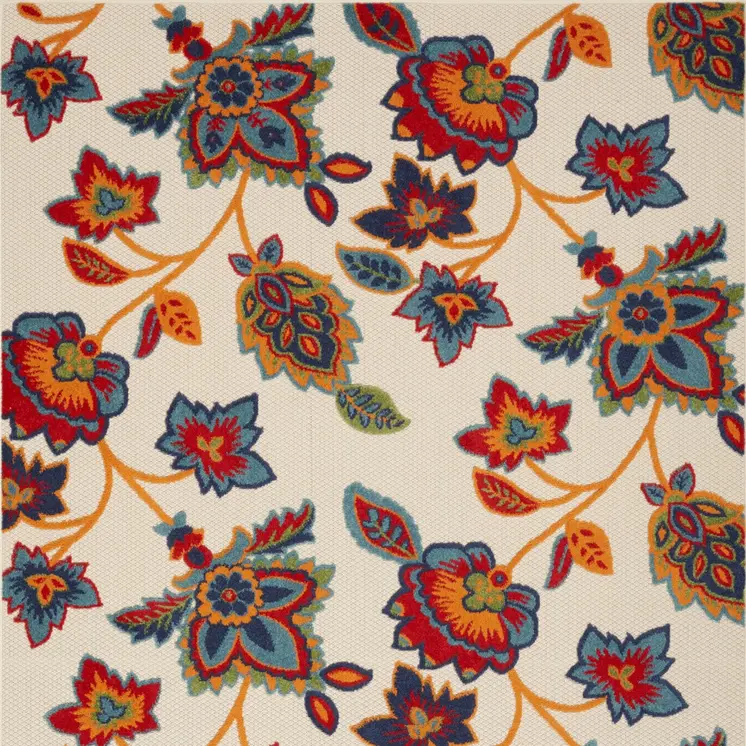 5' X 8' Gray Blue and Orange Floral Non Skid Indoor Outdoor Area Rug