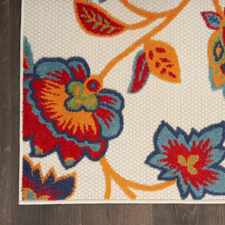 5' X 8' Gray Blue and Orange Floral Non Skid Indoor Outdoor Area Rug