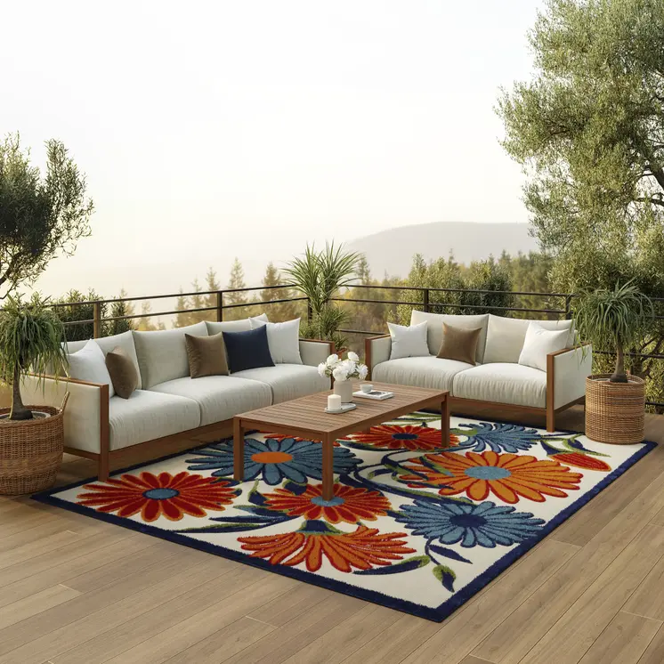 6' X 9' Multicolor Floral Stain Resistant Non Skid Area Rug