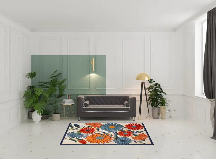 5' X 8' Multicolor Floral Stain Resistant Non Skid Area Rug