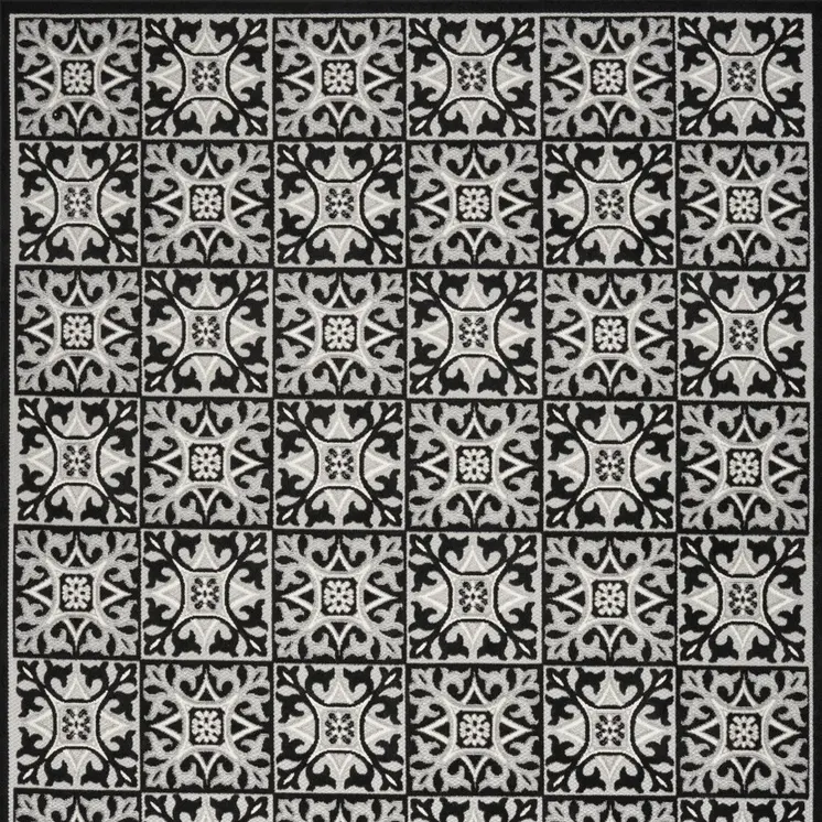 7' X 10' Black And White Fleur De Lis Stain Resistant Non Skid Area Rug