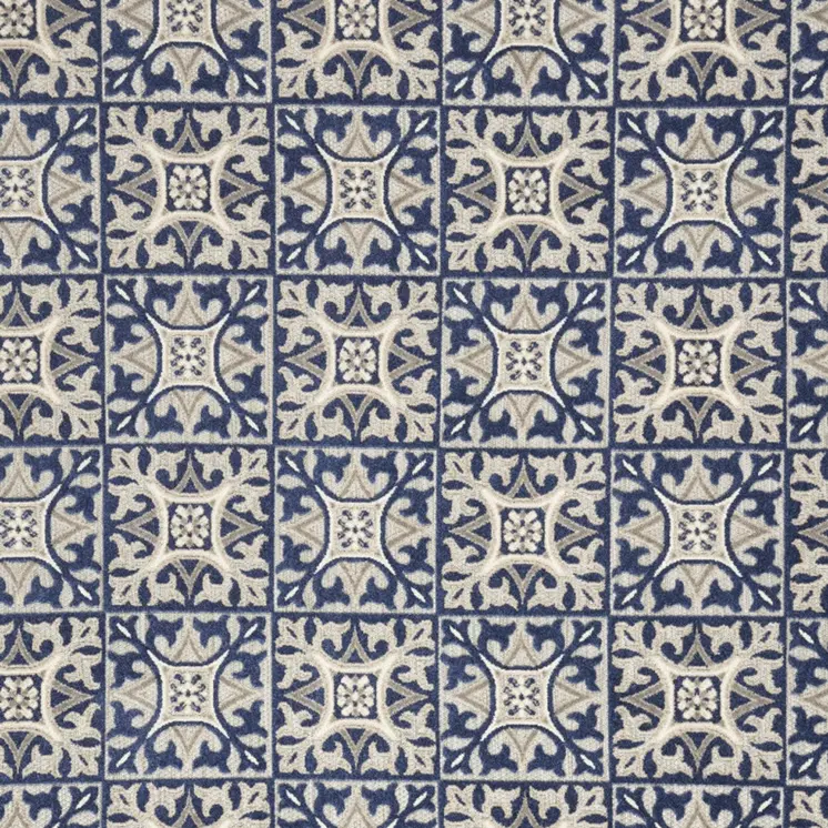 7' X 10' Blue Fleur De Lis Stain Resistant Non Skid Area Rug