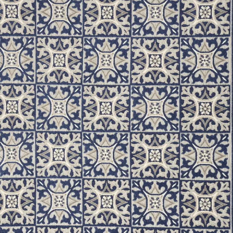 4' X 6' Blue Fleur De Lis Stain Resistant Non Skid Area Rug