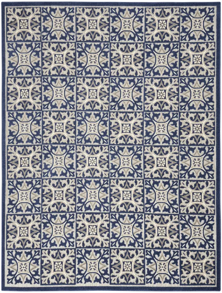 8' X 11' Blue Geometric Non Skid Indoor Outdoor Area Rug