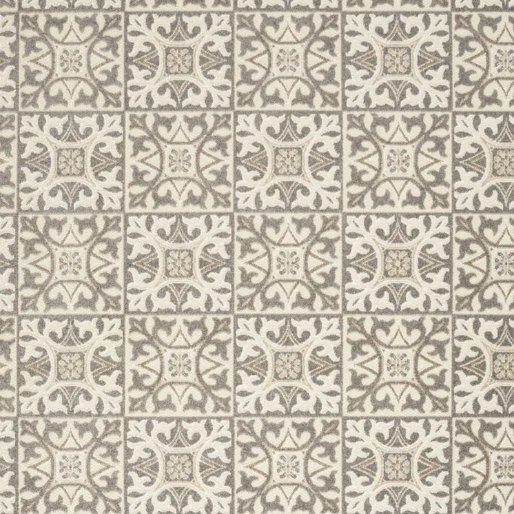 4' X 6' Ivory And Grey Fleur De Lis Stain Resistant Non Skid Area Rug