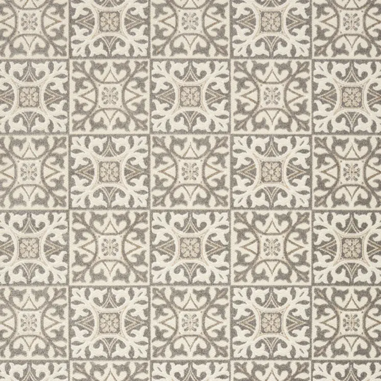 5' X 8' Ivory And Grey Fleur De Lis Stain Resistant Non Skid Area Rug