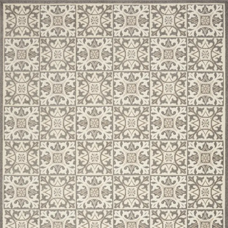 5' X 8' Ivory And Grey Fleur De Lis Stain Resistant Non Skid Area Rug