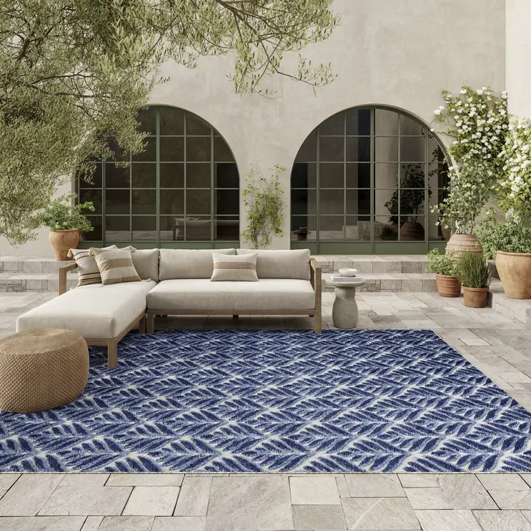 6' X 9' Blue Floral Stain Resistant Non Skid Area Rug