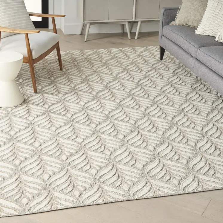 6' X 9' Ivory And Grey Floral Stain Resistant Non Skid Area Rug