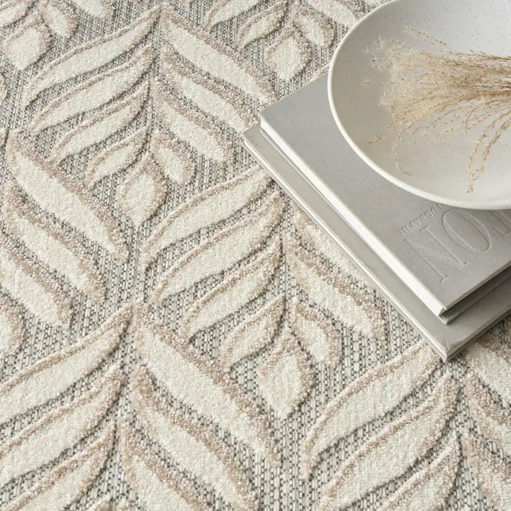 6' X 9' Ivory And Grey Floral Stain Resistant Non Skid Area Rug