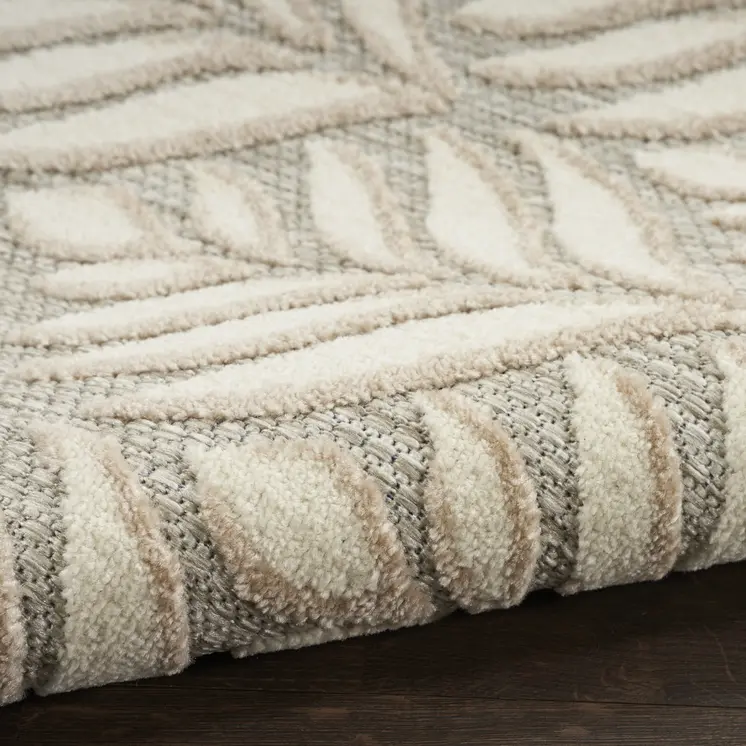 7' X 10' Ivory And Grey Floral Stain Resistant Non Skid Area Rug