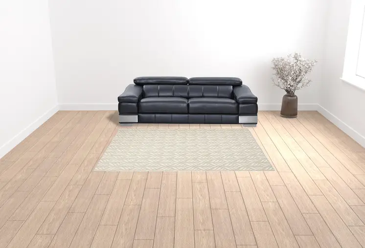 7' X 10' Ivory And Grey Floral Stain Resistant Non Skid Area Rug