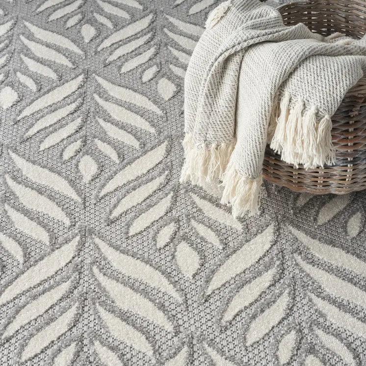 4' X 6' Grey Floral Stain Resistant Non Skid Area Rug