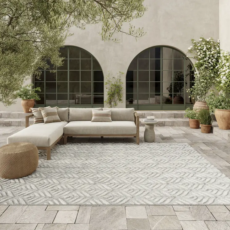 8' X 11' Gray Floral Non Skid Indoor Outdoor Area Rug