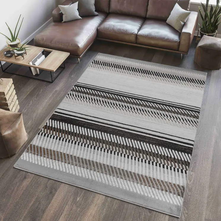 6' X 9' Beige And Brown Striped Area Rug
