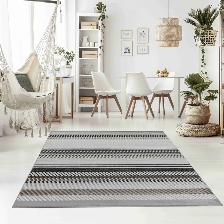 6' X 9' Beige And Brown Striped Area Rug