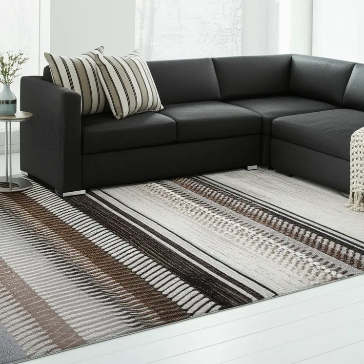 8' X 11' Beige Striped Area Rug