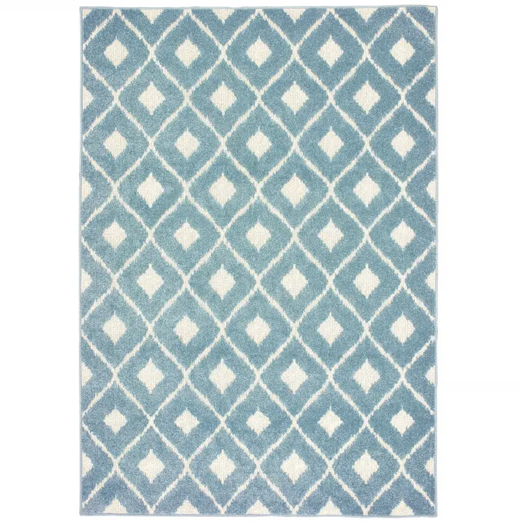 10' X 13' Blue and Ivory Geometric Stain Resistant Indoor Outdoor Area Rug