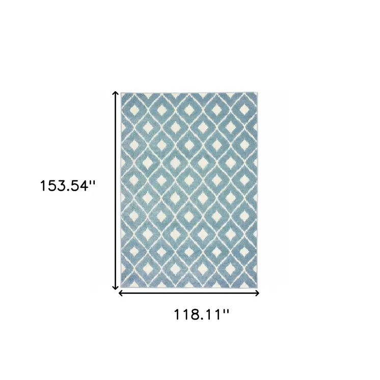 10' X 13' Blue and Ivory Geometric Stain Resistant Indoor Outdoor Area Rug
