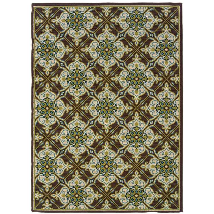 8' X 11' Brown and Ivory Floral Stain Resistant Indoor Outdoor Area Rug