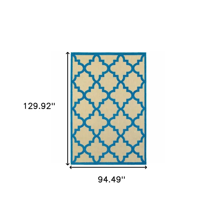 8' X 11' Blue and Beige Geometric Stain Resistant Indoor Outdoor Area Rug