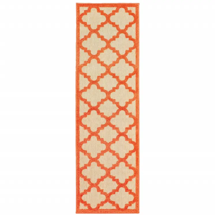 2' X 8' Orange Geometric Stain Resistant Indoor Outdoor Area Rug