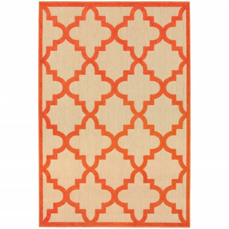 5' X 8' Orange Geometric Stain Resistant Indoor Outdoor Area Rug