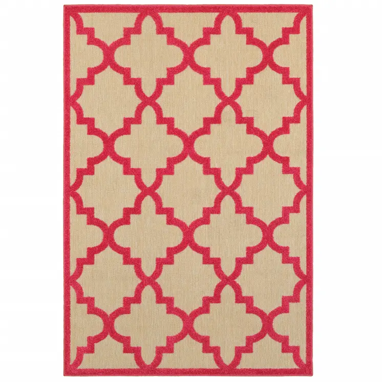 5' X 8' Red Geometric Stain Resistant Indoor Outdoor Area Rug