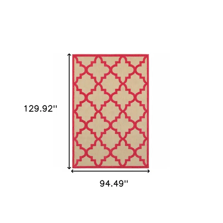 8' X 11' Red Geometric Stain Resistant Indoor Outdoor Area Rug