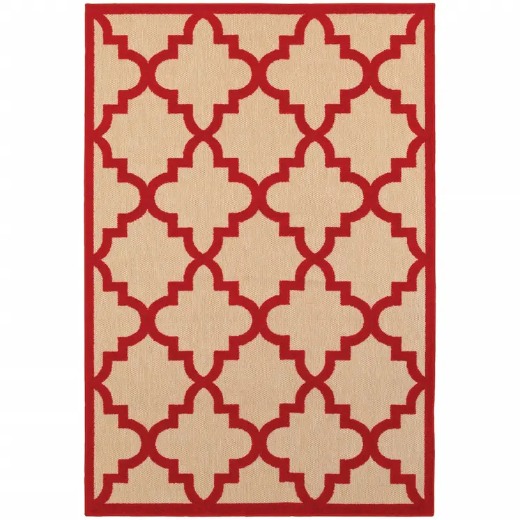 10' X 13' Red Geometric Stain Resistant Indoor Outdoor Area Rug